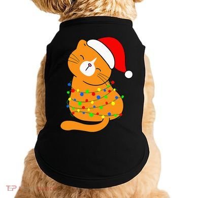 Orange Cat Christmas Tree Lights Santa Hat  Doggie Tank