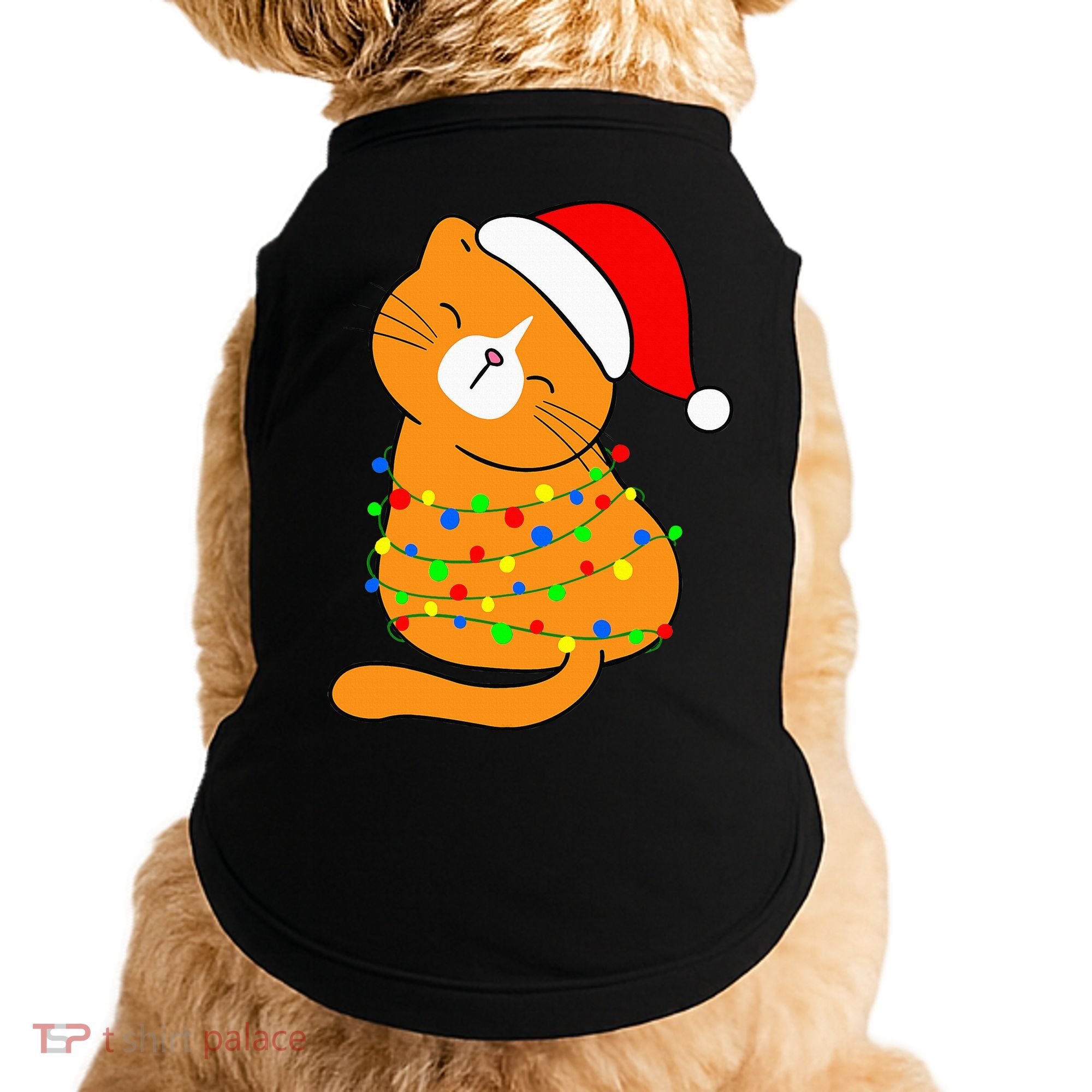 Orange Cat Christmas Tree Lights Santa Hat  Doggie Tank