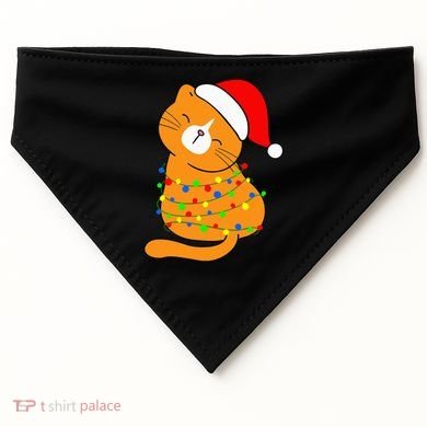 Orange Cat Christmas Tree Lights Santa Hat  USA-Made Doggie Bandana