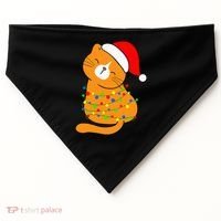 Orange Cat Christmas Tree Lights Santa Hat  USA-Made Doggie Bandana thumb 0