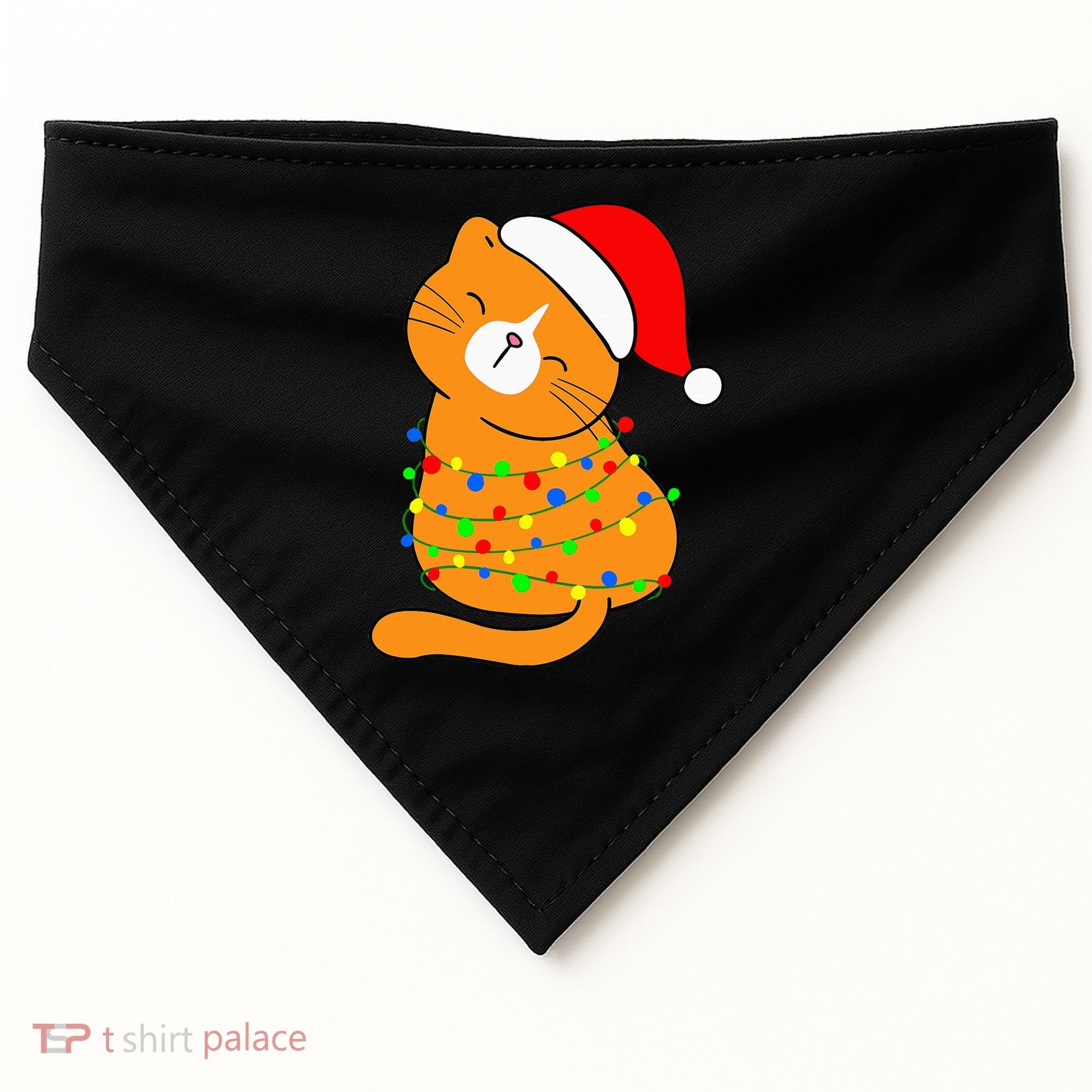 Orange Cat Christmas Tree Lights Santa Hat  USA-Made Doggie Bandana