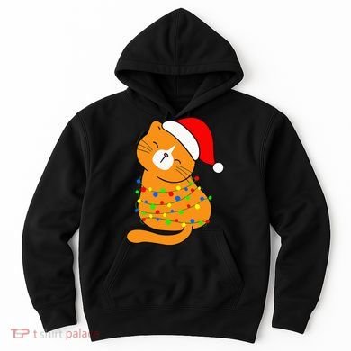 Orange Cat Christmas Tree Lights Santa Hat  Hoodie