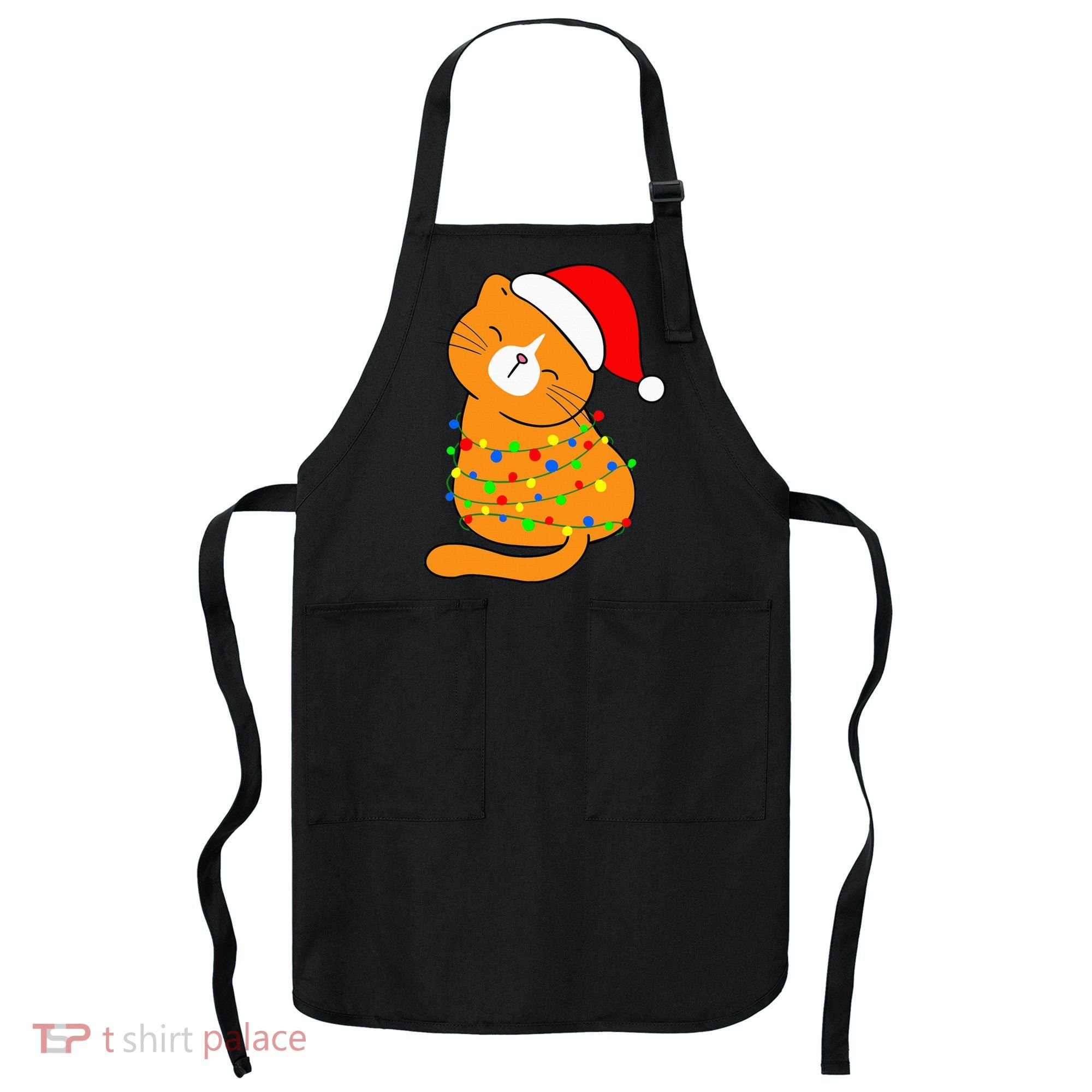 Orange Cat Christmas Tree Lights Santa Hat  Apron