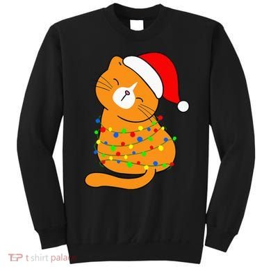 Orange Cat Christmas Tree Lights Santa Hat  Sweatshirt