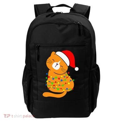 Orange Cat Christmas Tree Lights Santa Hat  Backpack