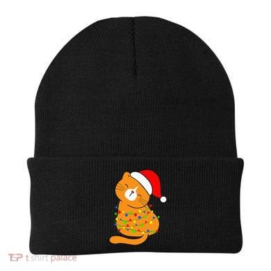 Orange Cat Christmas Tree Lights Santa Hat  Beanie