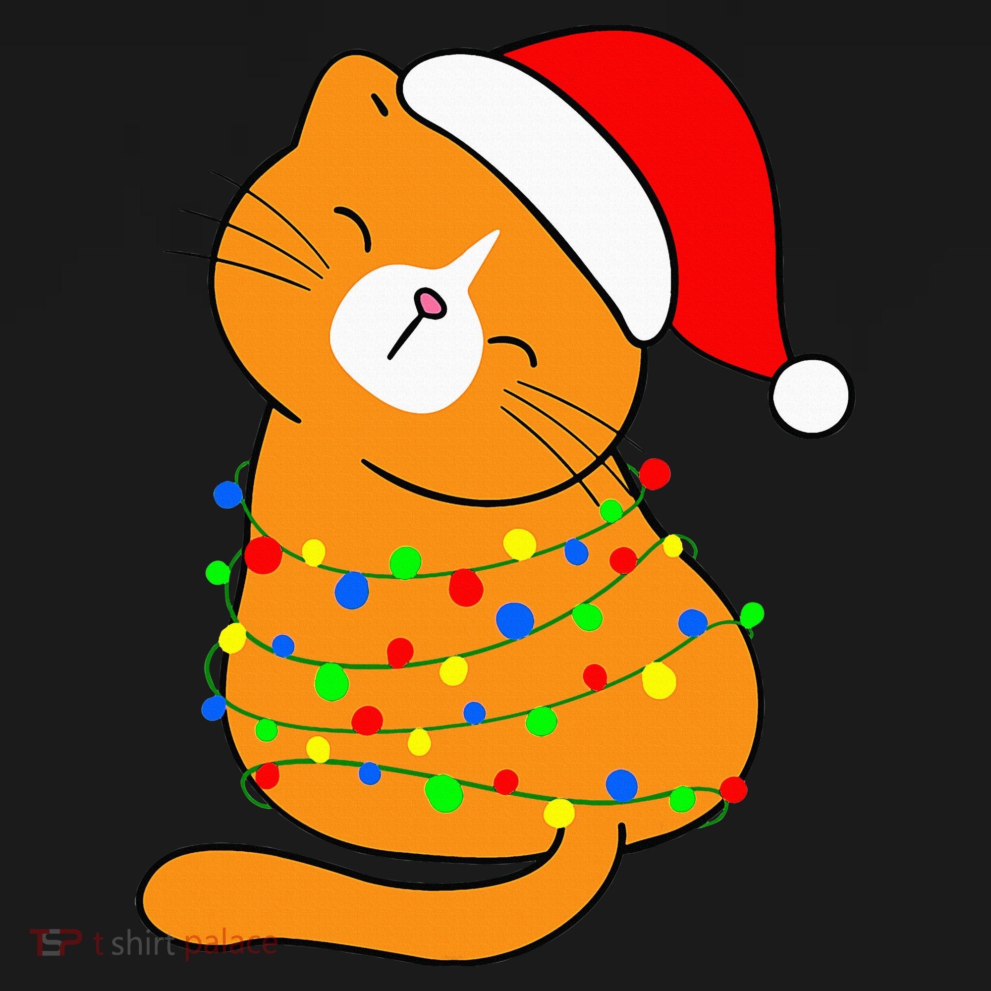 Orange Cat Christmas Tree Lights Santa Hat  Coaster