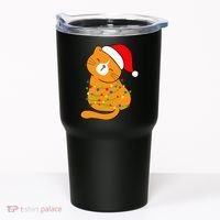 Orange Cat Christmas Tree Lights Santa Hat  Tumbler thumb 0