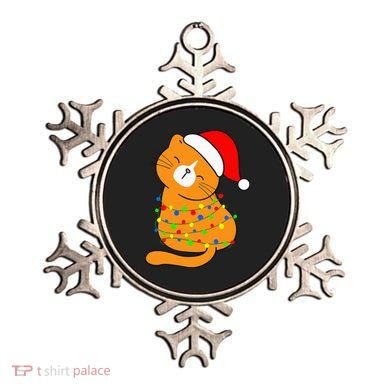 Orange Cat Christmas Tree Lights Santa Hat  Ornament