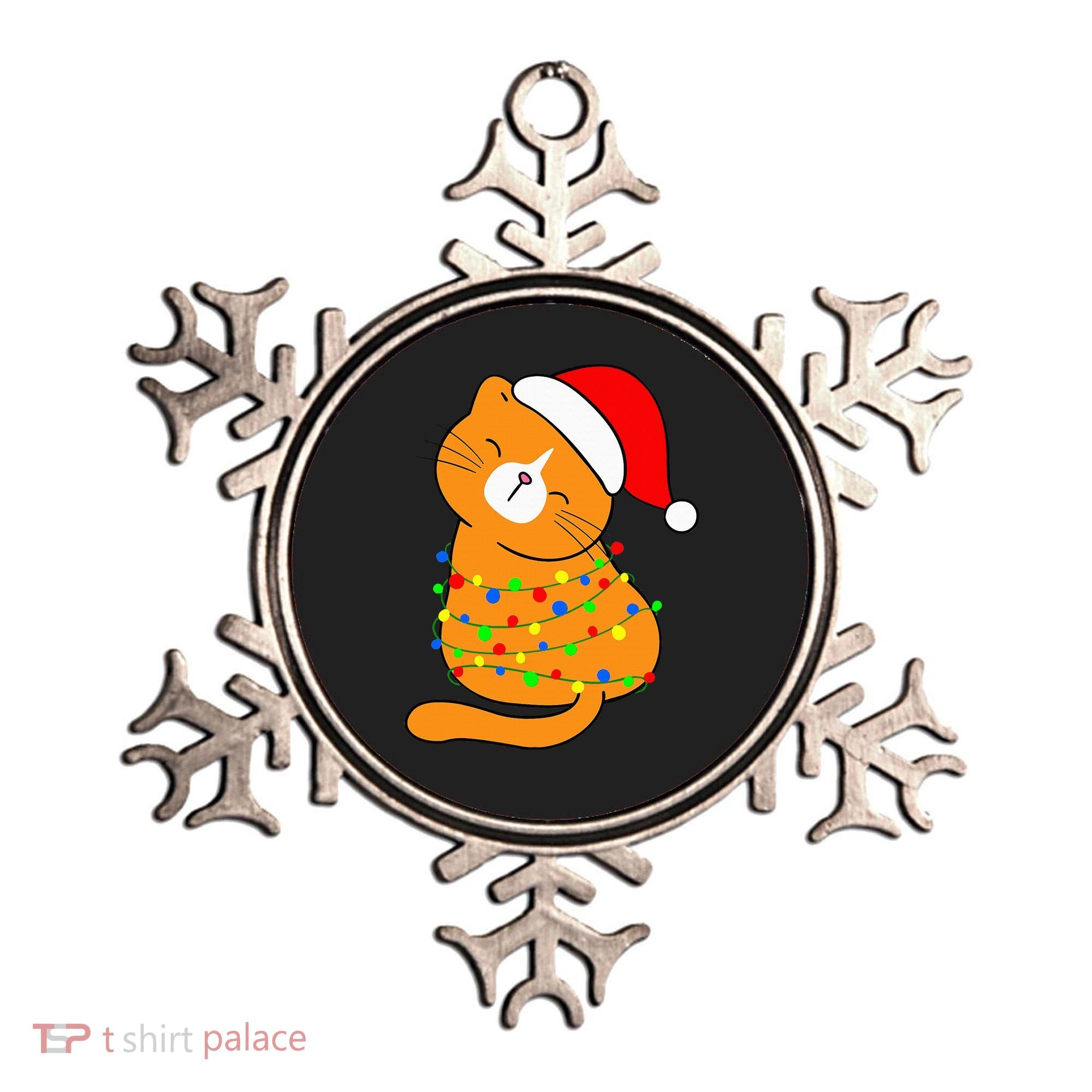 Orange Cat Christmas Tree Lights Santa Hat  Ornament