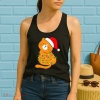 Orange Cat Christmas Tree Lights Santa Hat  Women's Tank Top thumb 2