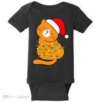 Orange Cat Christmas Tree Lights Santa Hat  Baby Bodysuit thumb 0