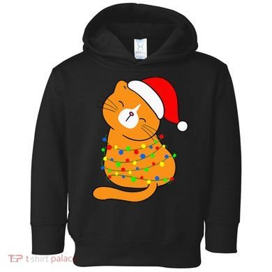 Orange Cat Christmas Tree Lights Santa Hat  Toddler Hoodie