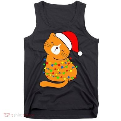 Orange Cat Christmas Tree Lights Santa Hat  Tank Top