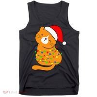 Orange Cat Christmas Tree Lights Santa Hat  Tank Top thumb 0
