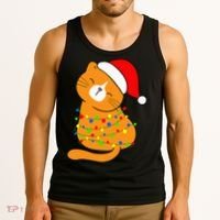 Orange Cat Christmas Tree Lights Santa Hat  Tank Top thumb 3