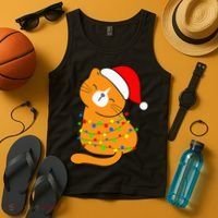 Orange Cat Christmas Tree Lights Santa Hat  Tank Top thumb 4