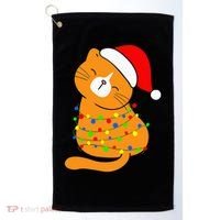 Orange Cat Christmas Tree Lights Santa Hat  Golf Towel thumb 0