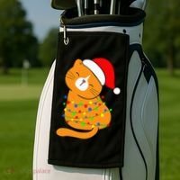 Orange Cat Christmas Tree Lights Santa Hat  Golf Towel thumb 2