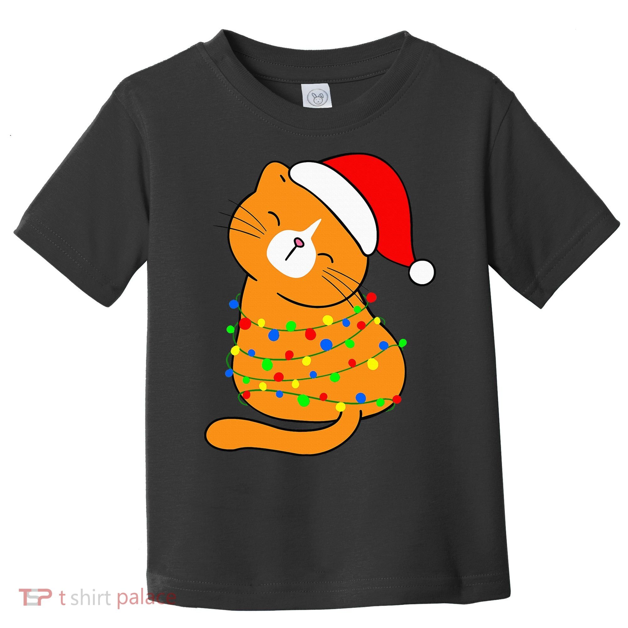 Orange Cat Christmas Tree Lights Santa Hat  Toddler T-Shirt