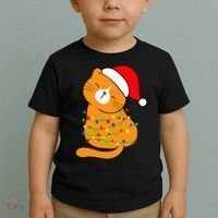 Orange Cat Christmas Tree Lights Santa Hat  Toddler T-Shirt thumb 2