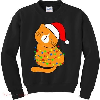 Orange Cat Christmas Tree Lights Santa Hat  Kids Sweatshirt