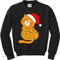 Orange Cat Christmas Tree Lights Santa Hat  Kids Sweatshirt thumb 0