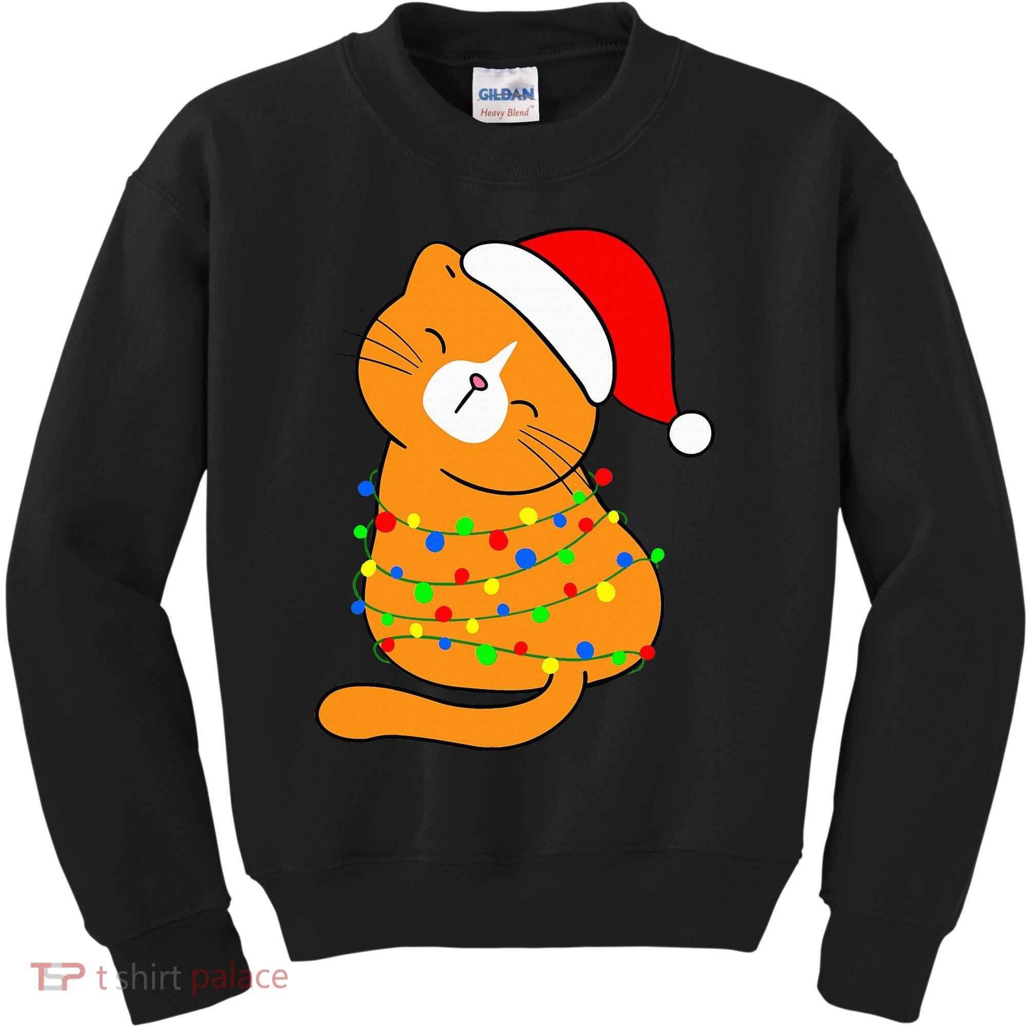 Orange Cat Christmas Tree Lights Santa Hat  Kids Sweatshirt