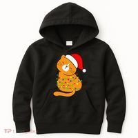 Orange Cat Christmas Tree Lights Santa Hat  Kids Hoodie thumb 0