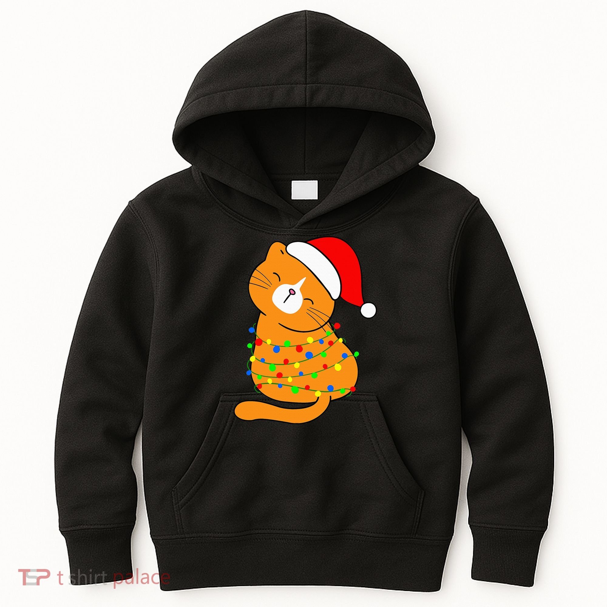 Orange Cat Christmas Tree Lights Santa Hat  Kids Hoodie