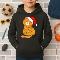 Orange Cat Christmas Tree Lights Santa Hat  Kids Hoodie thumb 2