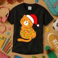 Orange Cat Christmas Tree Lights Santa Hat  Kids T-Shirt thumb 3