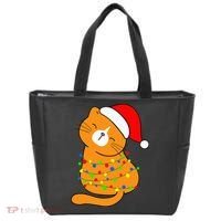 Orange Cat Christmas Tree Lights Santa Hat  Tote Bag thumb 0