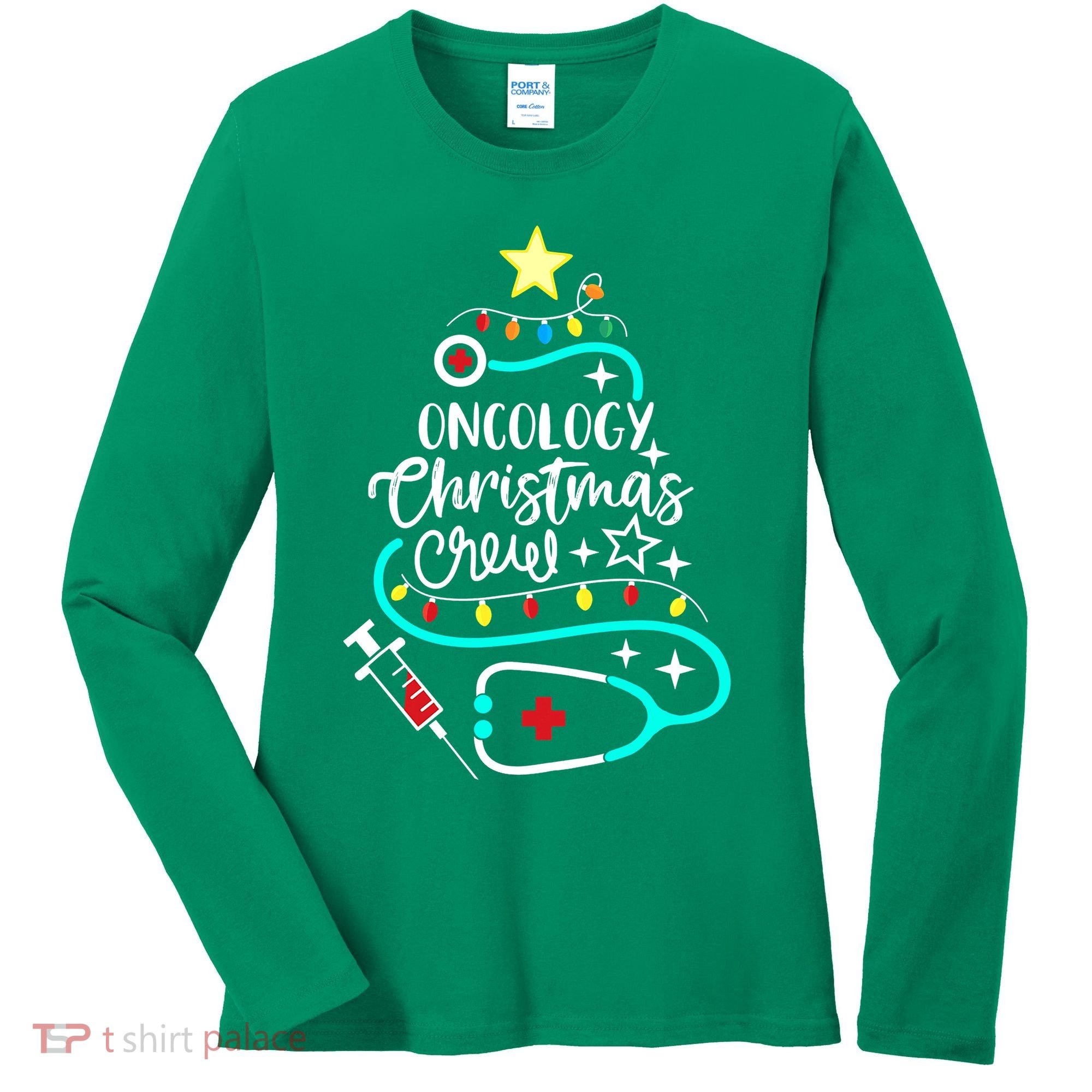 Oncology Christmas Crew Oncology Nurse Oncologist Secretary Women's Long Sleeve Shirt