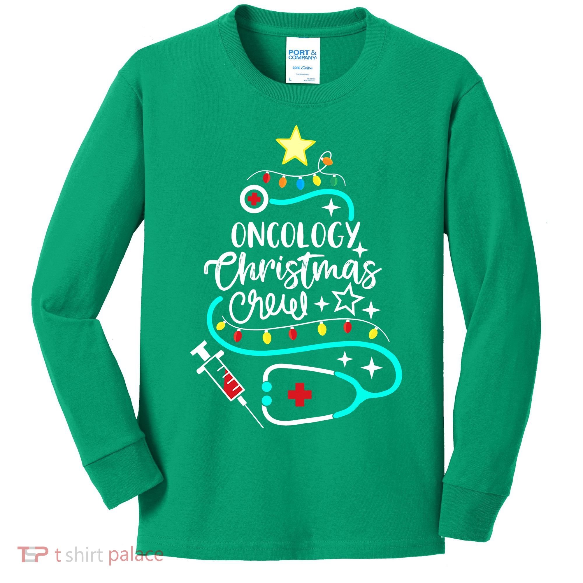 Oncology Christmas Crew Oncology Nurse Oncologist Secretary Kids Long Sleeve Shirt