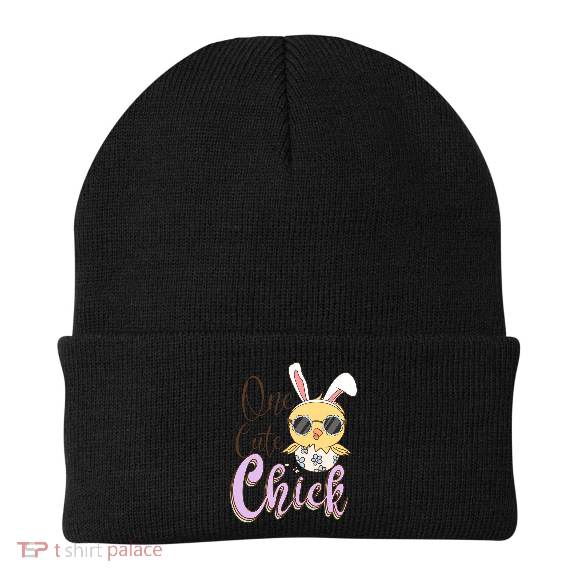 One Cute Chick With Glasses Funny Bunny Easter Day Beanie