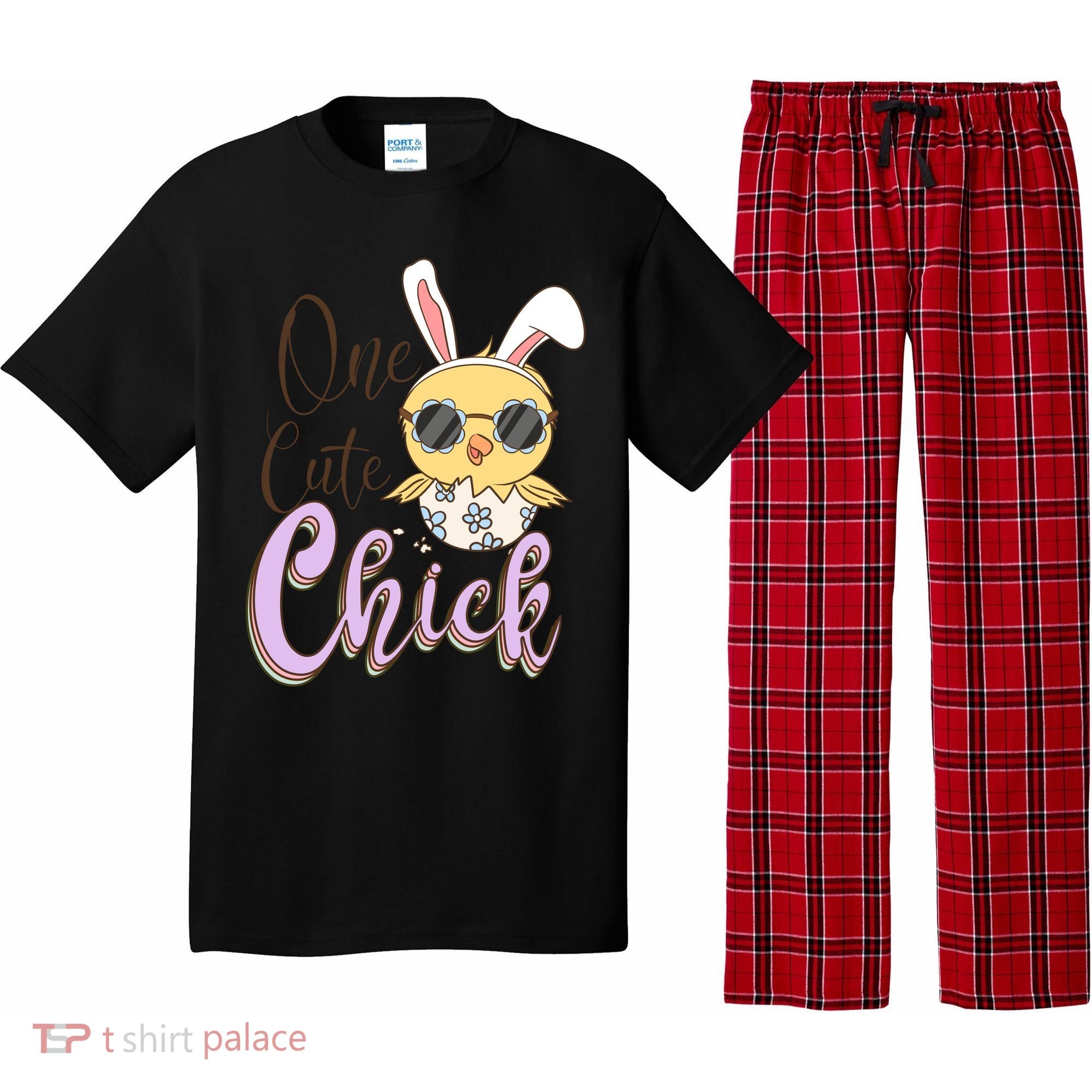 One Cute Chick With Glasses Funny Bunny Easter Day Pajama Set