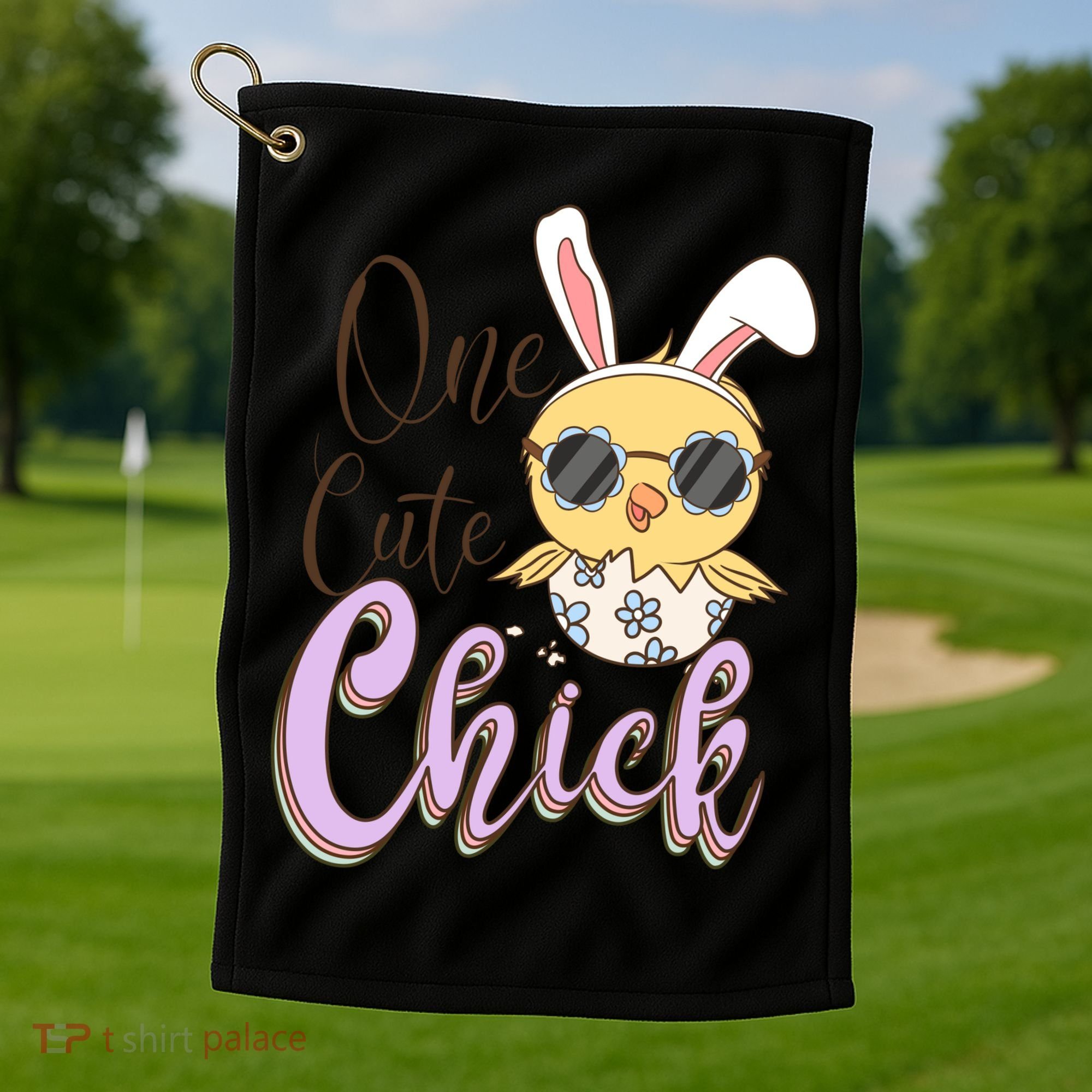 One Cute Chick With Glasses Funny Bunny Easter Day Golf Towel
