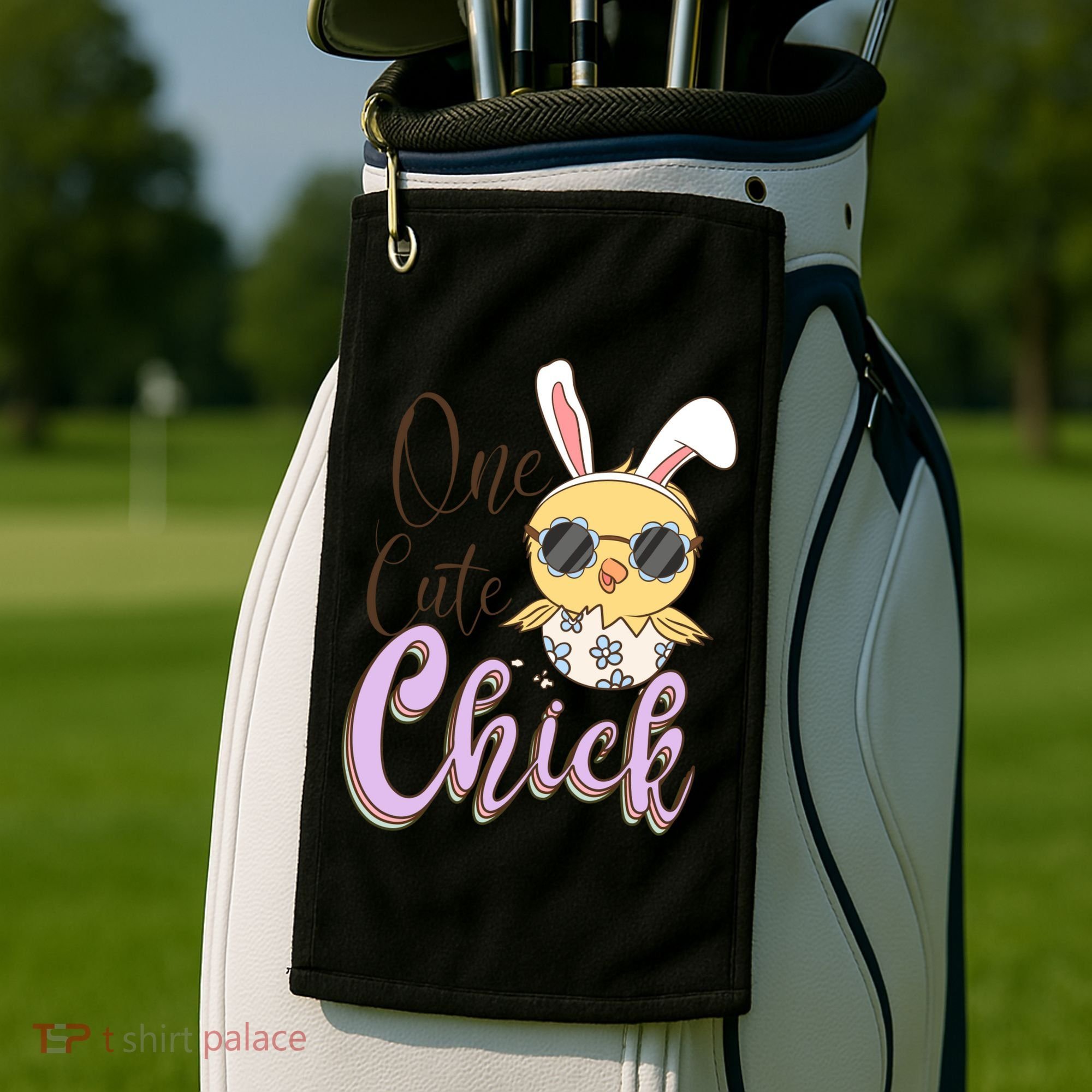 One Cute Chick With Glasses Funny Bunny Easter Day Golf Towel