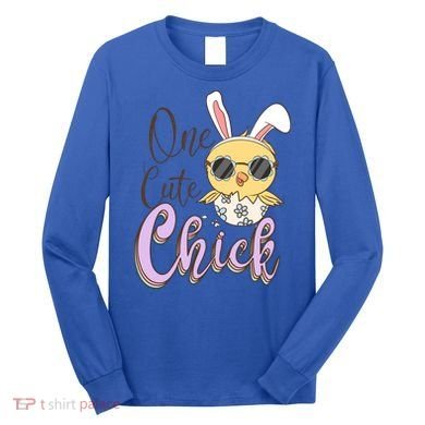 One Cute Chick With Glasses Funny Bunny Easter Day Long Sleeve Shirt