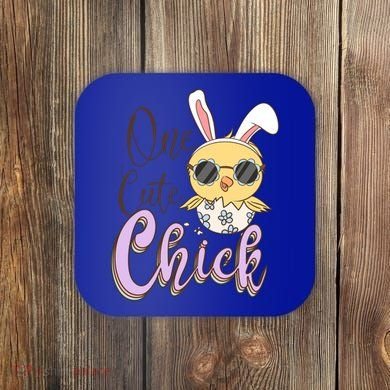 One Cute Chick With Glasses Funny Bunny Easter Day Coaster