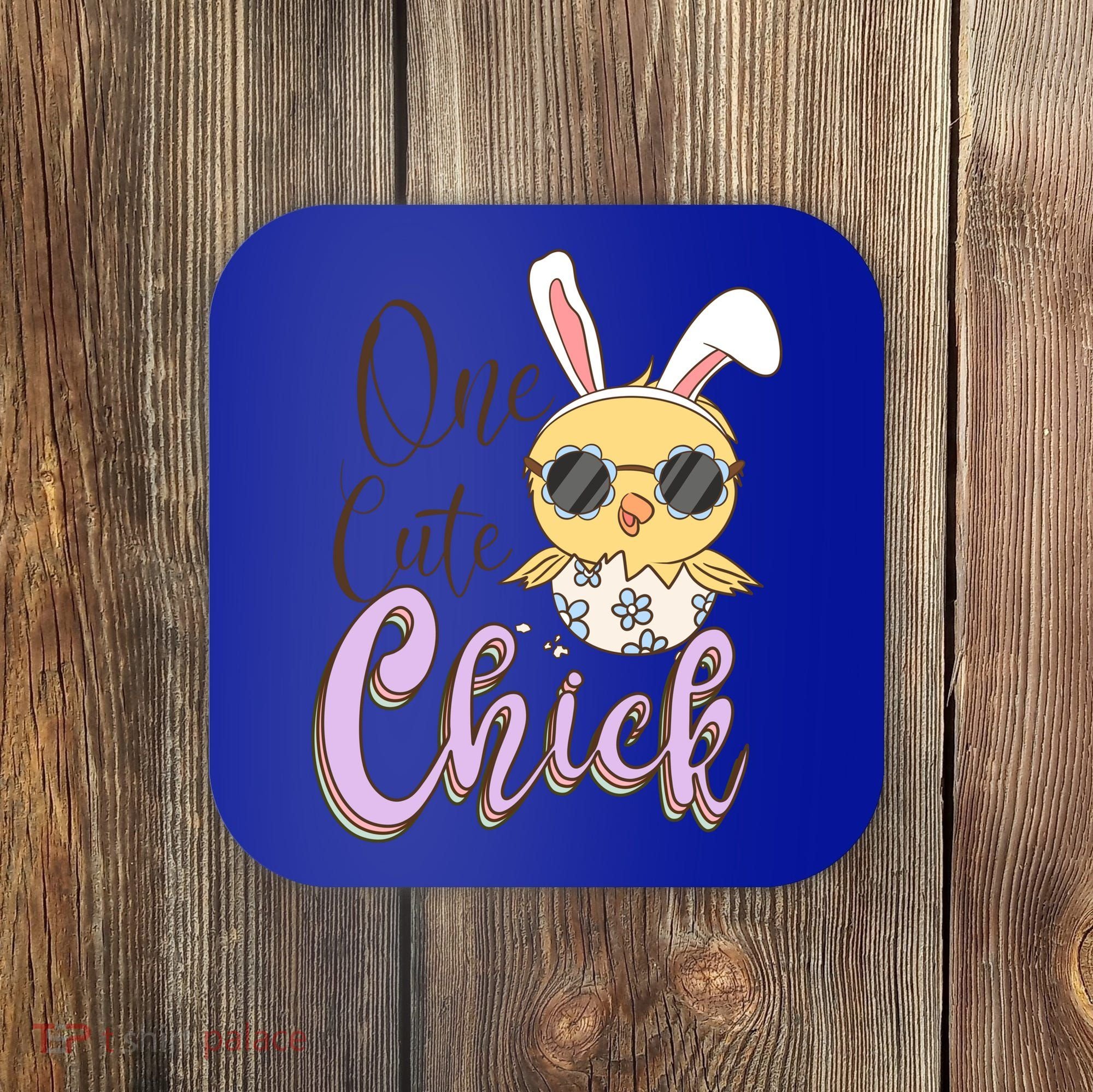 One Cute Chick With Glasses Funny Bunny Easter Day Coaster