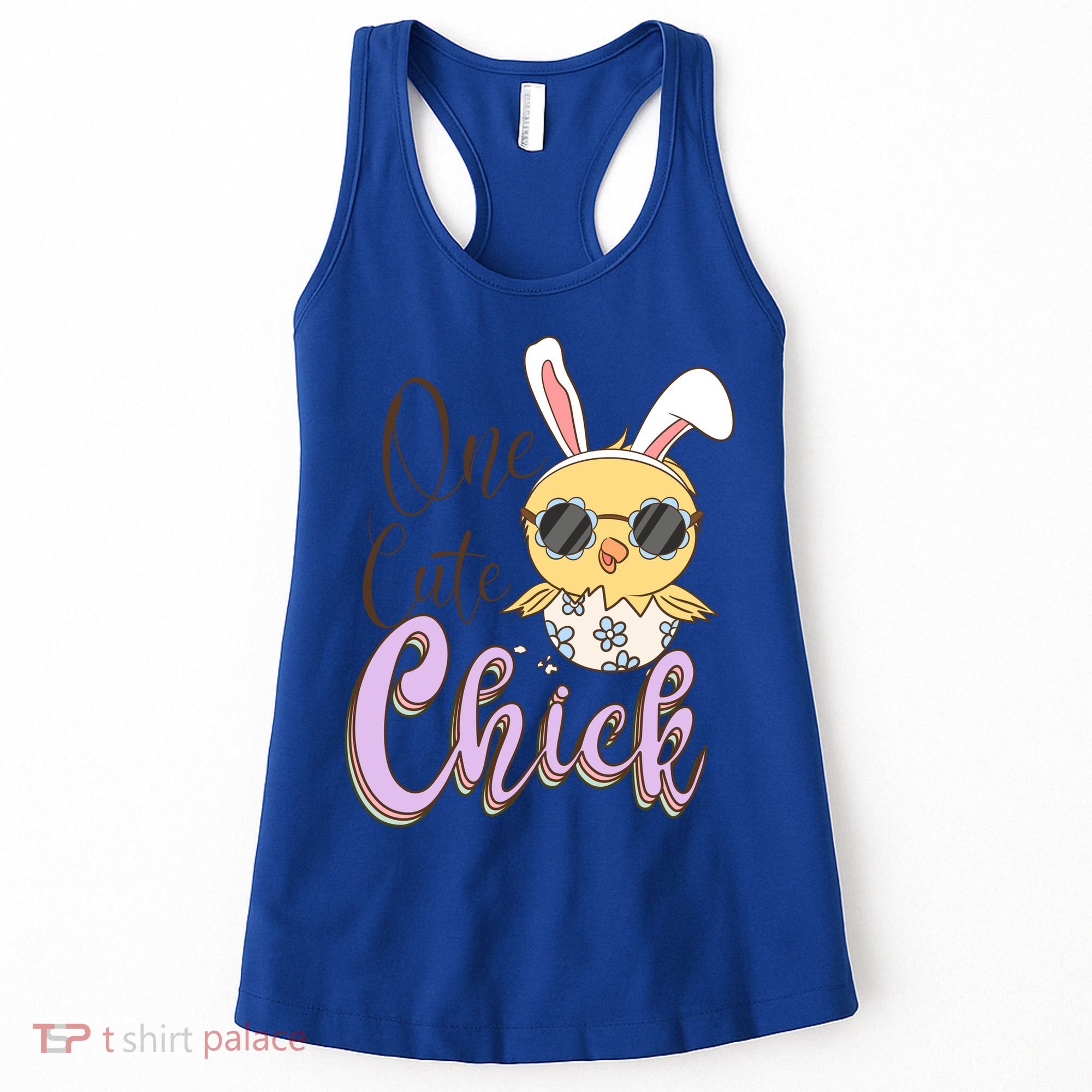 One Cute Chick With Glasses Funny Bunny Easter Day Women's Tank Top
