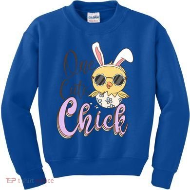 One Cute Chick With Glasses Funny Bunny Easter Day Kids Sweatshirt