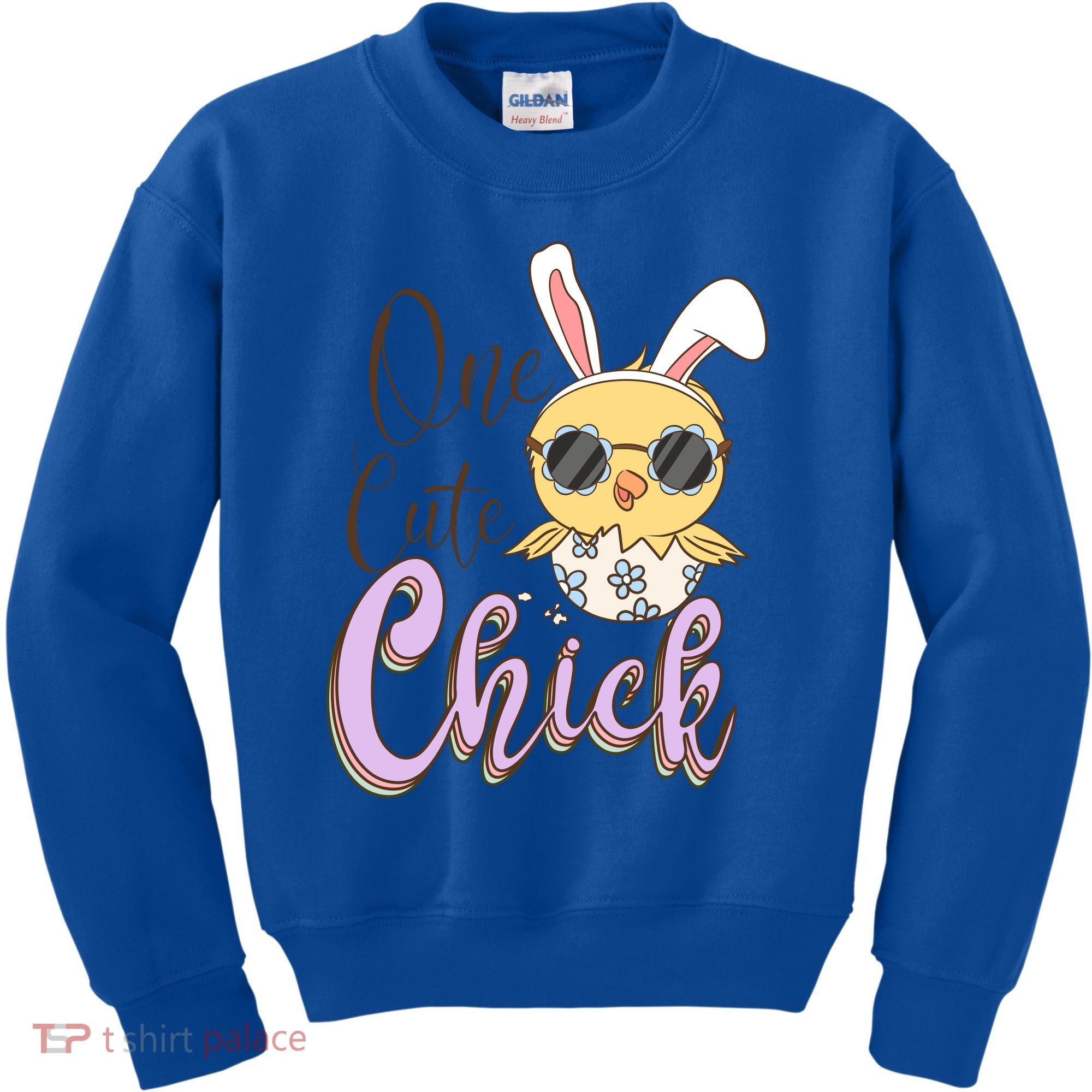 One Cute Chick With Glasses Funny Bunny Easter Day Kids Sweatshirt