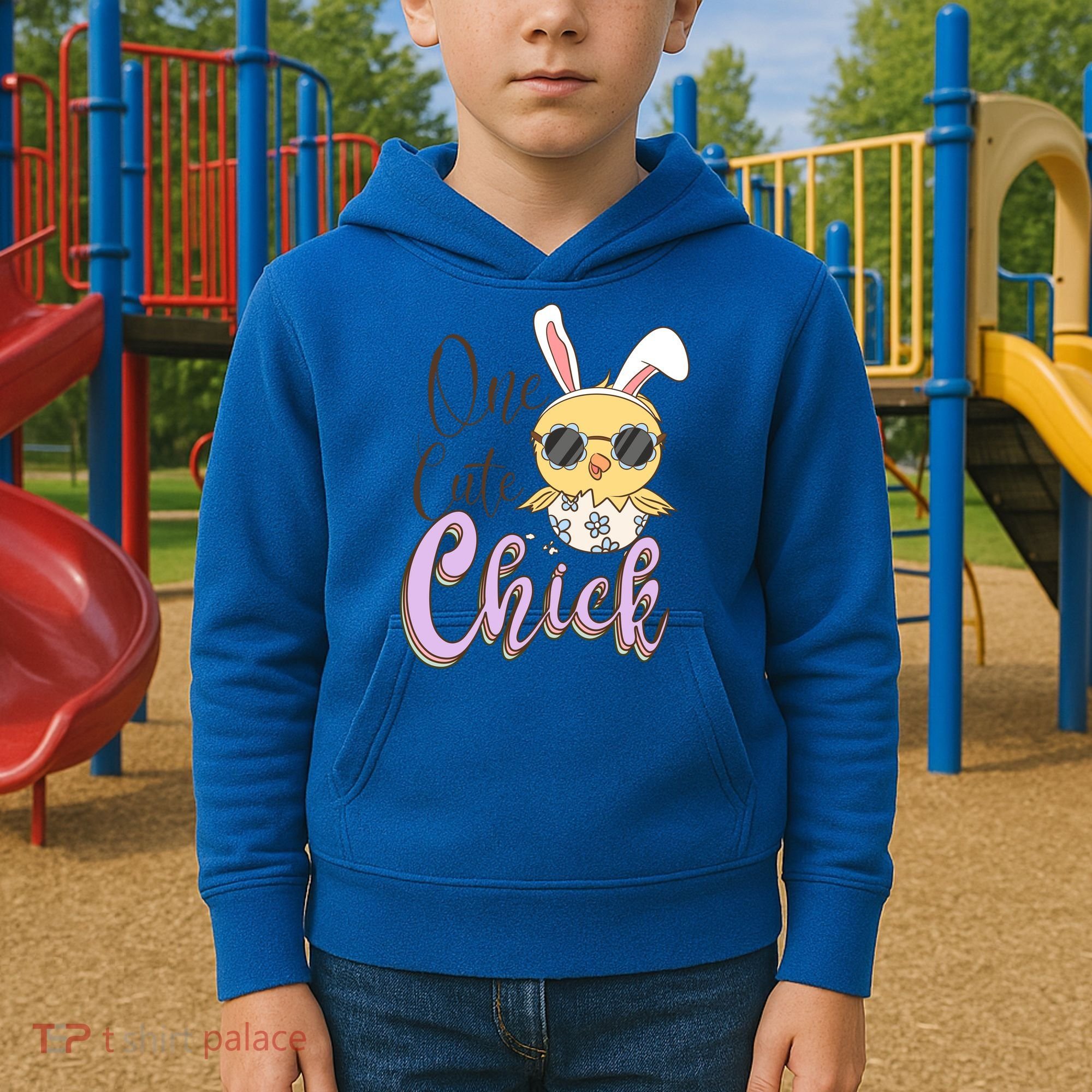One Cute Chick With Glasses Funny Bunny Easter Day Kids Hoodie
