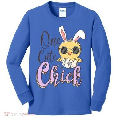 One Cute Chick With Glasses Funny Bunny Easter Day Kids Long Sleeve Shirt