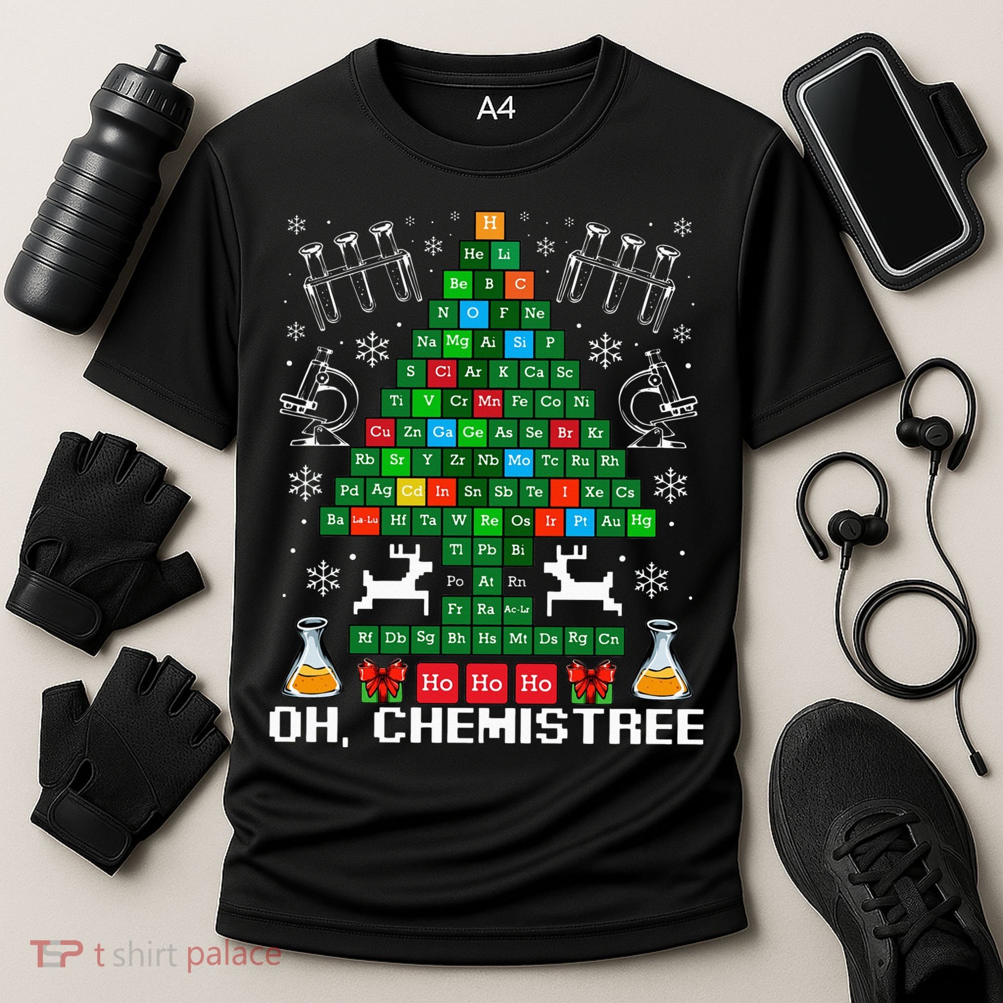 Oh Chemistree Christmas Chemistry Science Periodic Table Cooling Performance Crew T-Shirt