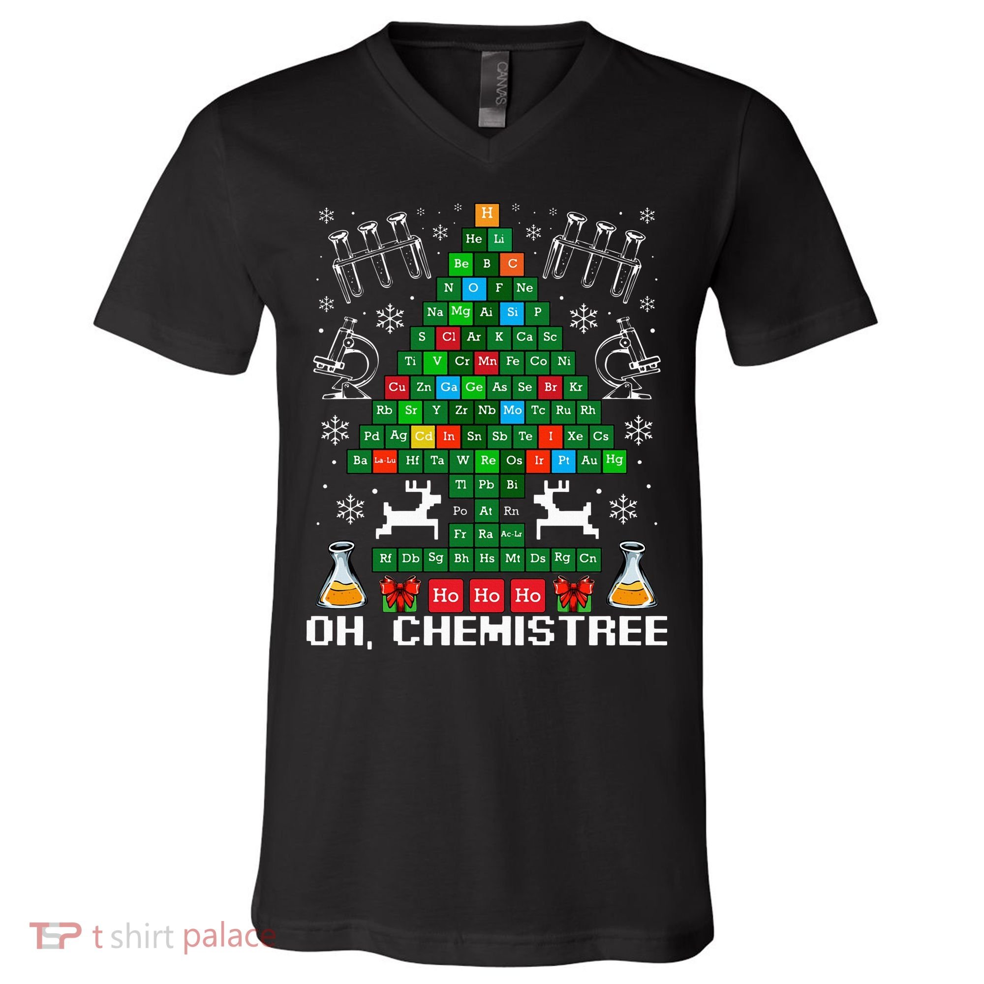 Oh Chemistree Christmas Chemistry Science Periodic Table V-Neck T-Shirt