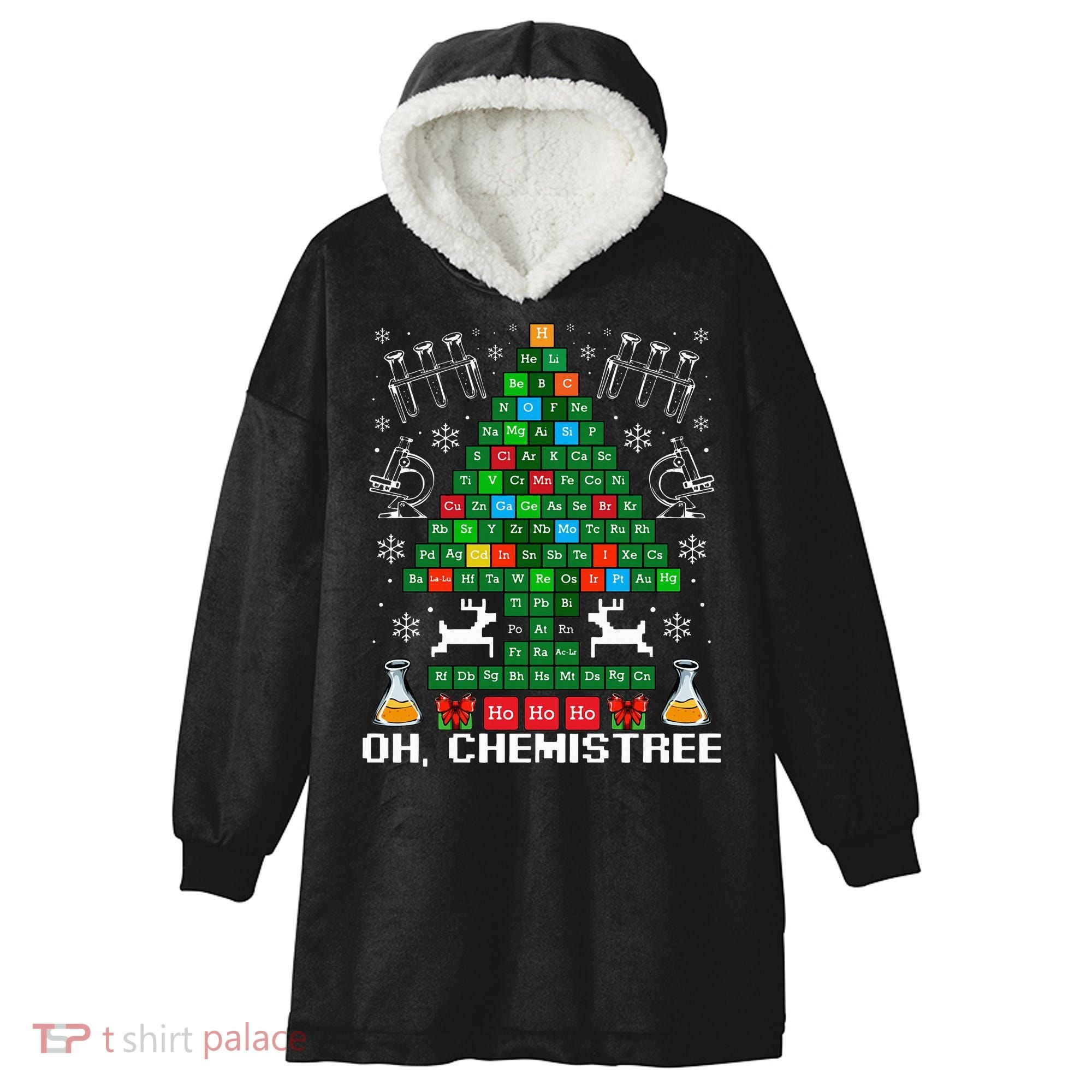 Oh Chemistree Christmas Chemistry Science Periodic Table Hooded Wearable Blanket